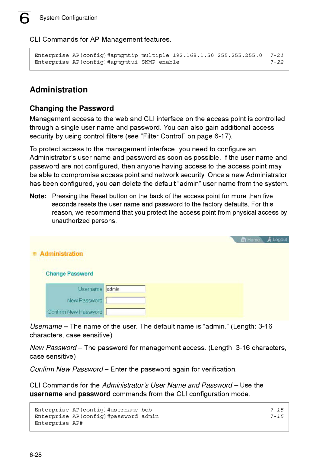 SMC Networks SMC2552W-G2-17 manual Administration, Changing the Password 