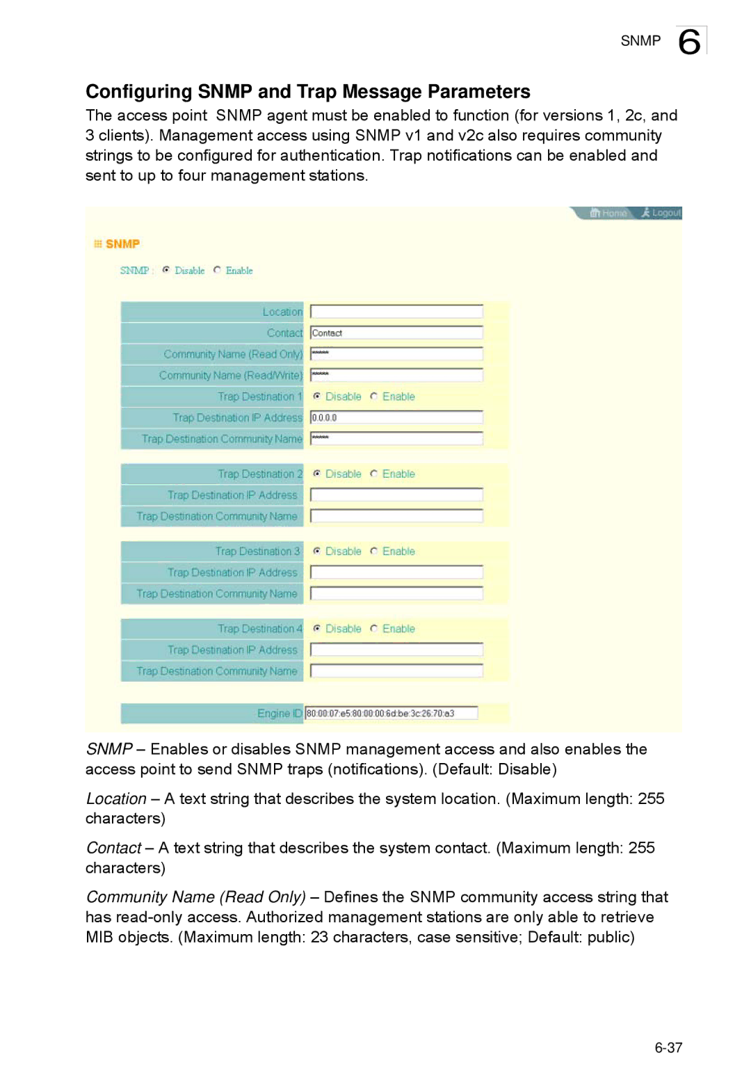 SMC Networks SMC2552W-G2-17 manual Configuring Snmp and Trap Message Parameters 