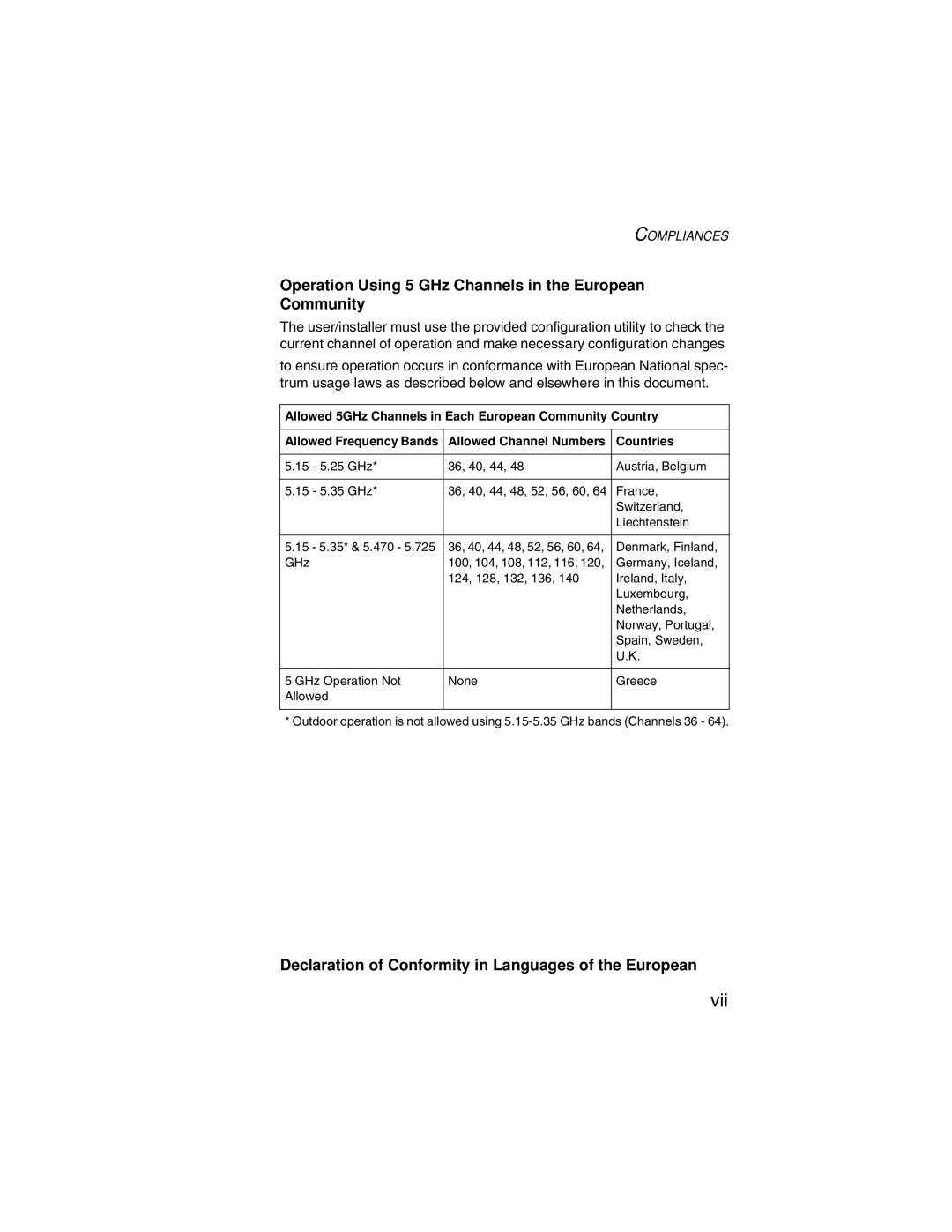 SMC Networks SMC2555W-AG manual Operation Using 5 GHz Channels in the European Community 