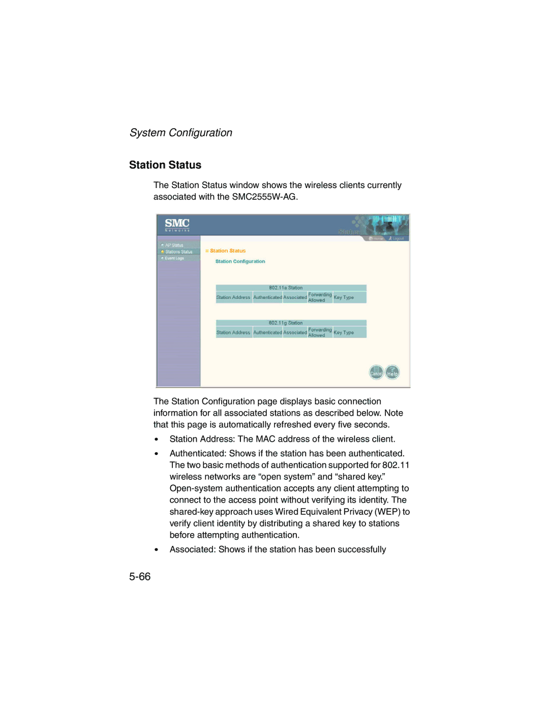 SMC Networks SMC2555W-AG manual Station Status 