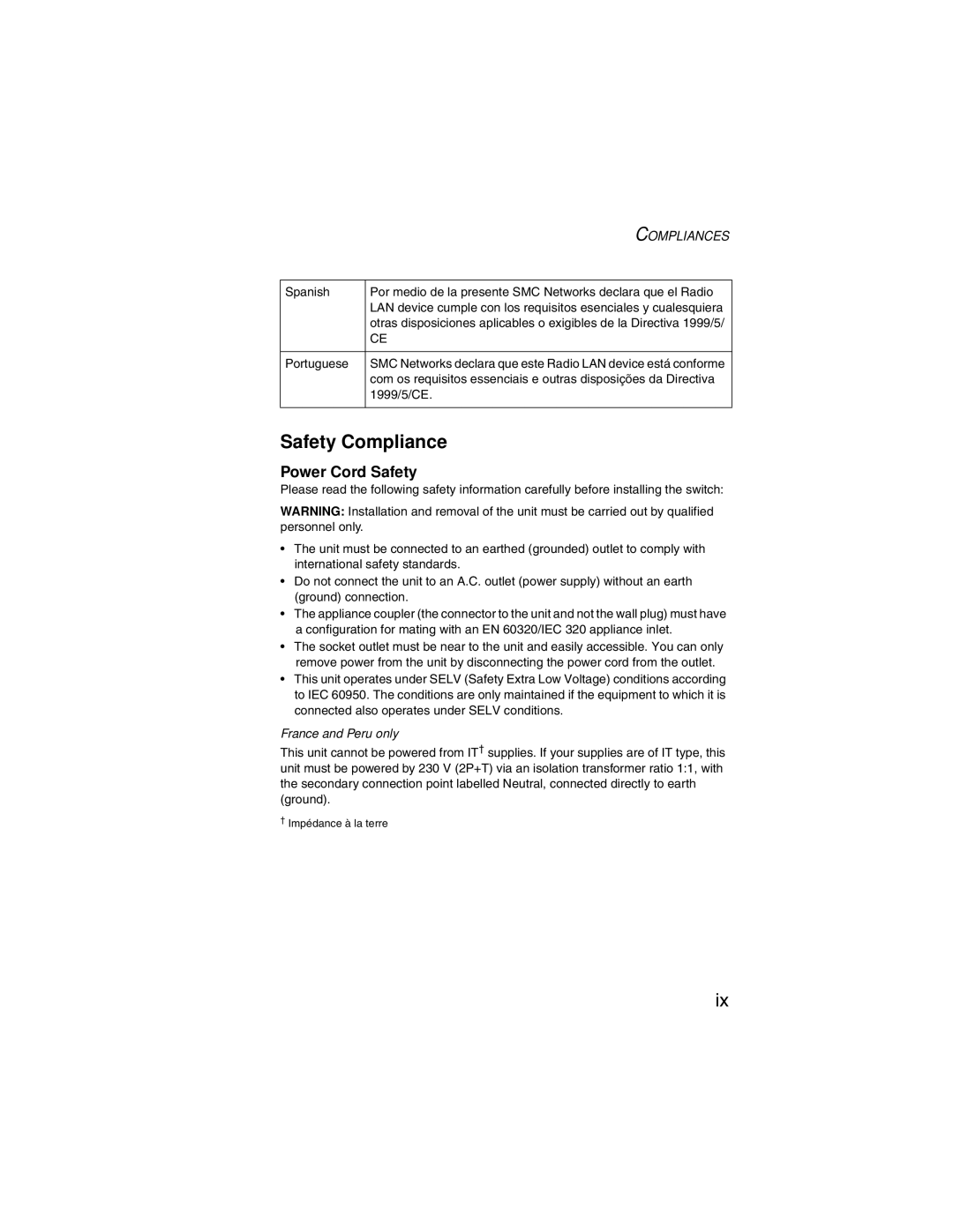 SMC Networks SMC2555W-AG manual Safety Compliance, Power Cord Safety 