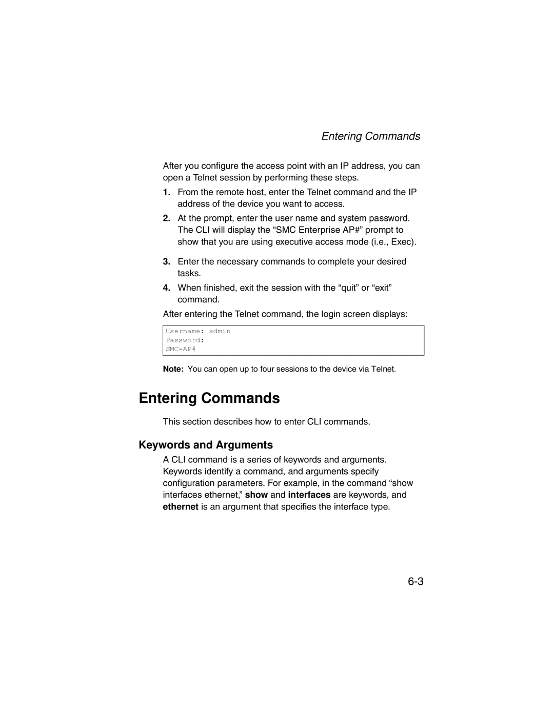 SMC Networks SMC2555W-AG manual Entering Commands, Keywords and Arguments 