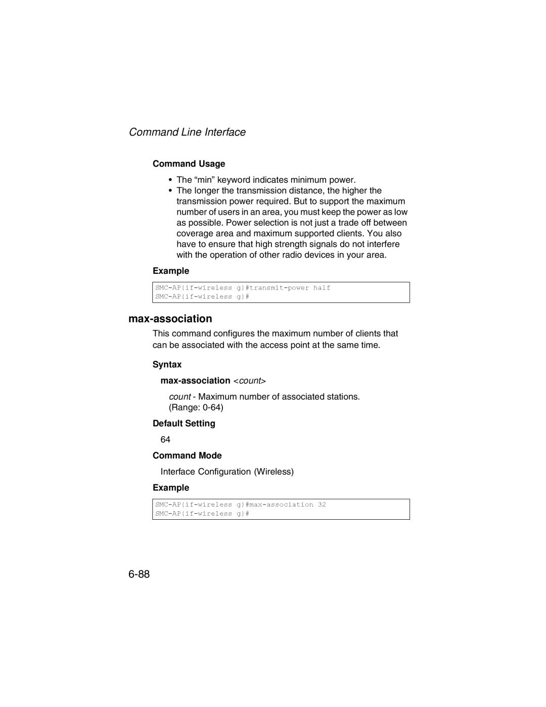 SMC Networks SMC2555W-AG manual Syntax Max-association count 