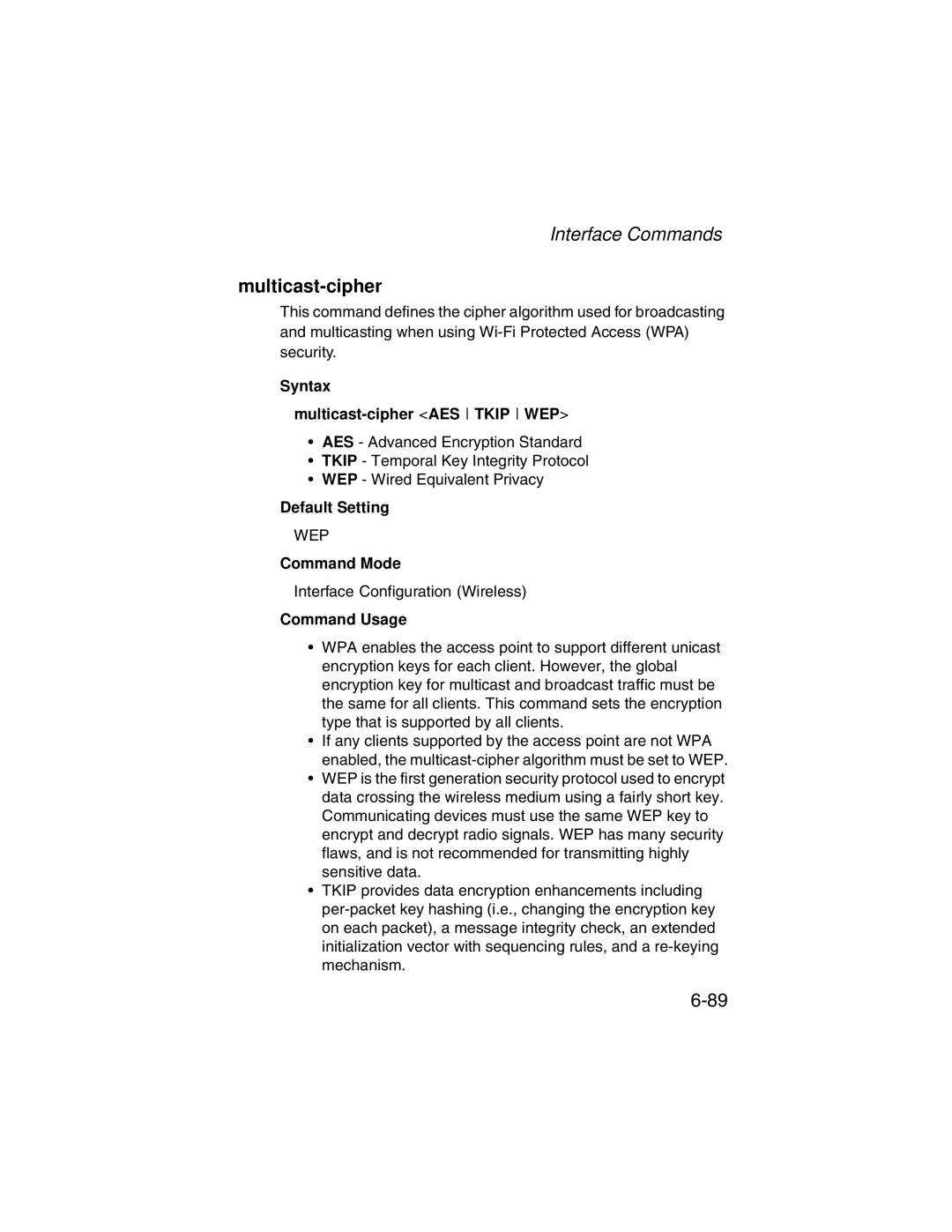 SMC Networks SMC2555W-AG manual Syntax Multicast-cipher AES Tkip WEP 