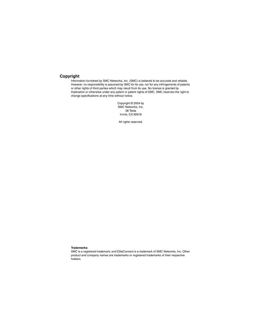 SMC Networks SMC2555W-AG manual Copyright, Trademarks 