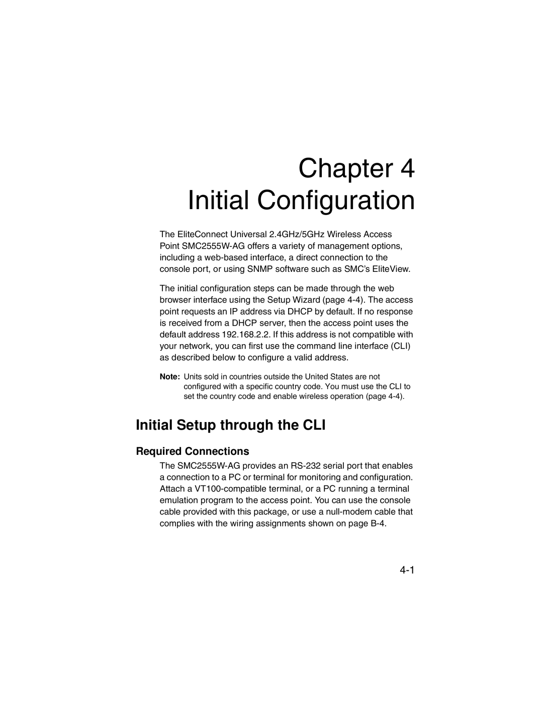 SMC Networks SMC2555W-AG manual Initial Setup through the CLI, Required Connections 