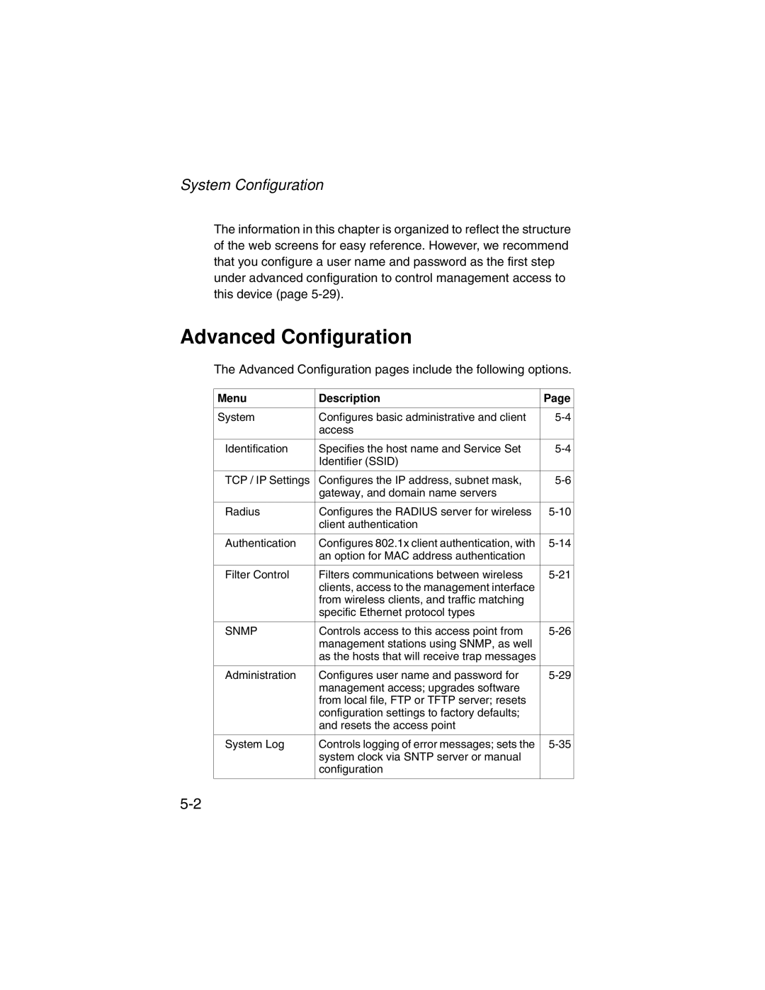 SMC Networks SMC2555W-AG manual Advanced Configuration, System Configuration 