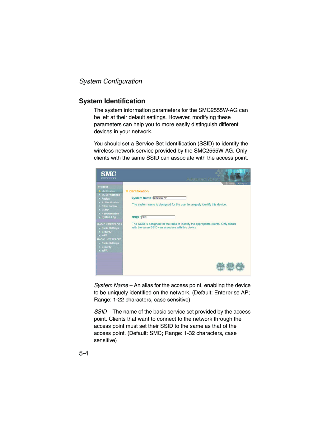 SMC Networks SMC2555W-AG manual System Identification 