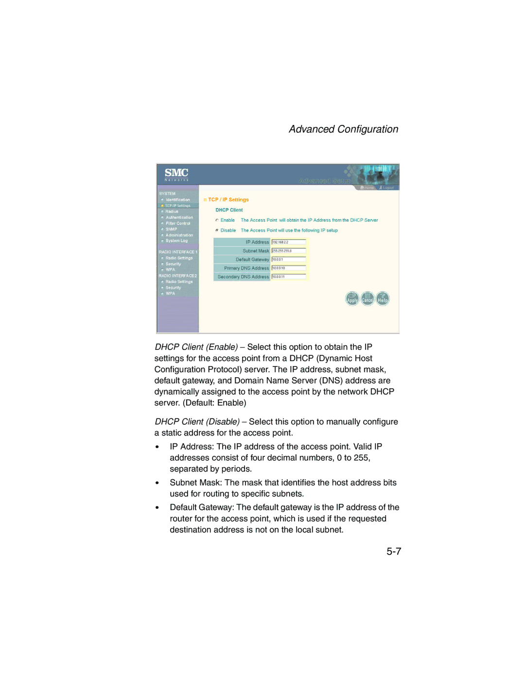 SMC Networks SMC2555W-AG manual Advanced Configuration 