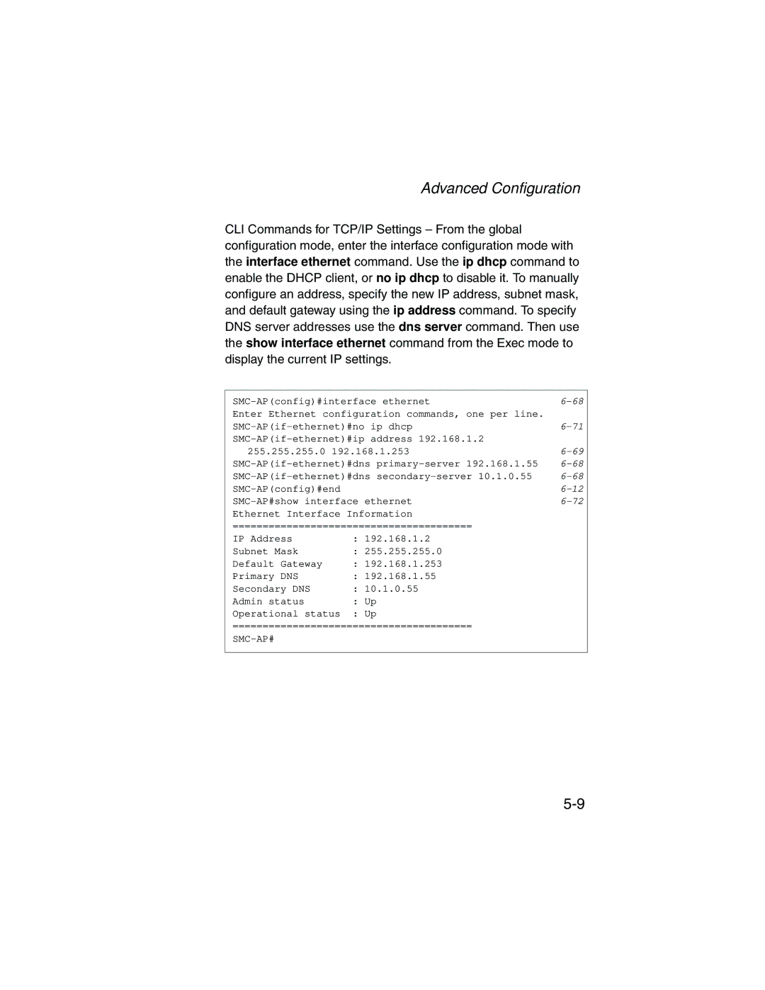 SMC Networks SMC2555W-AG manual SMC-APconfig#interface ethernet 