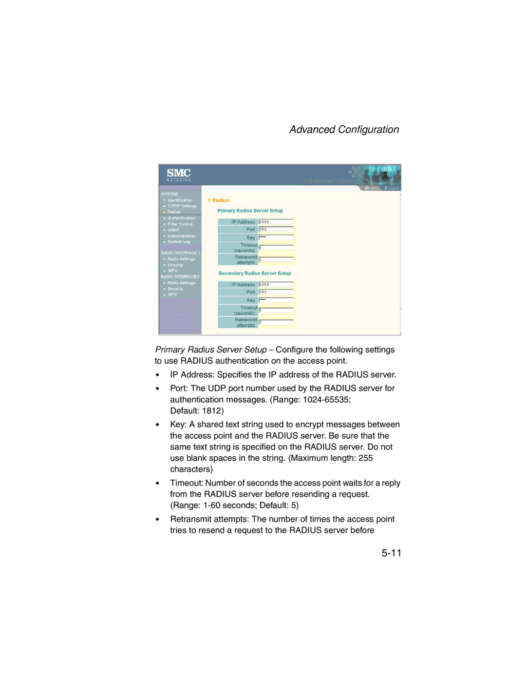 SMC Networks SMC2555W-AG manual Advanced Configuration 