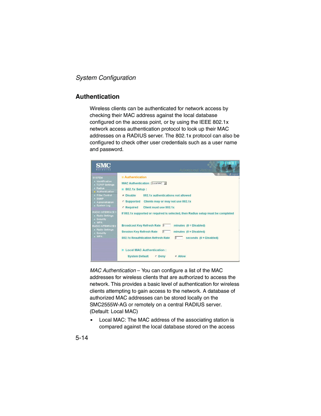 SMC Networks SMC2555W-AG manual Authentication 