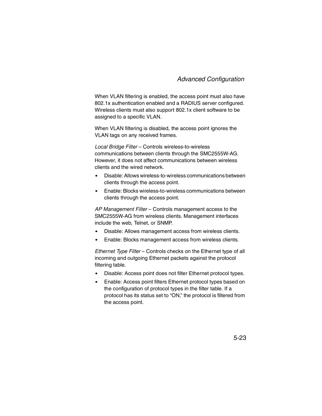 SMC Networks SMC2555W-AG manual Advanced Configuration 