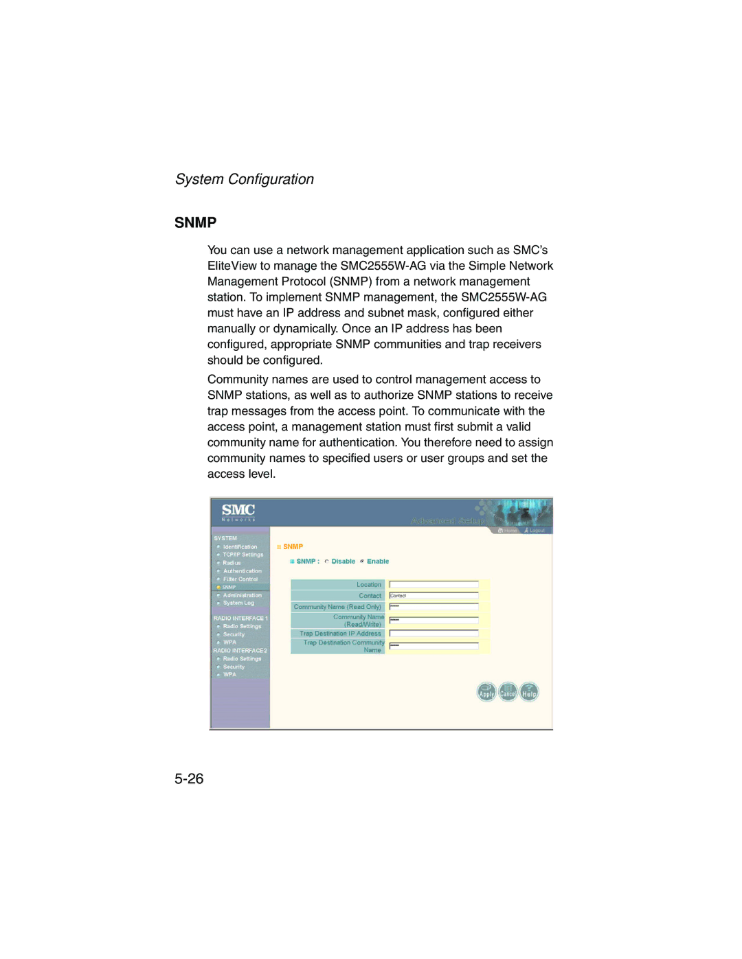 SMC Networks SMC2555W-AG manual Snmp 