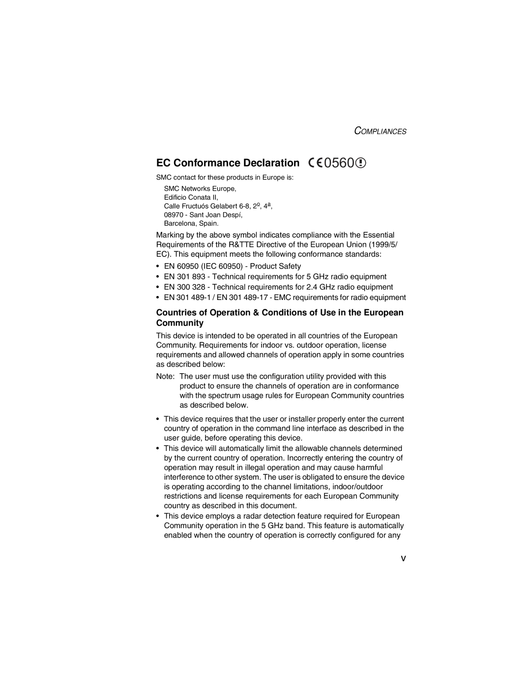 SMC Networks SMC2555W-AG manual EC Conformance Declaration 