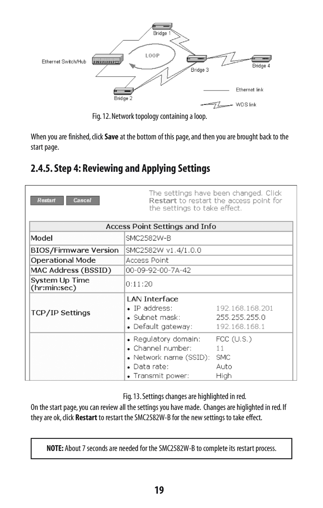 SMC Networks SMC2582W-B manual Reviewing and Applying Settings, Settings changes are highlighted in red 