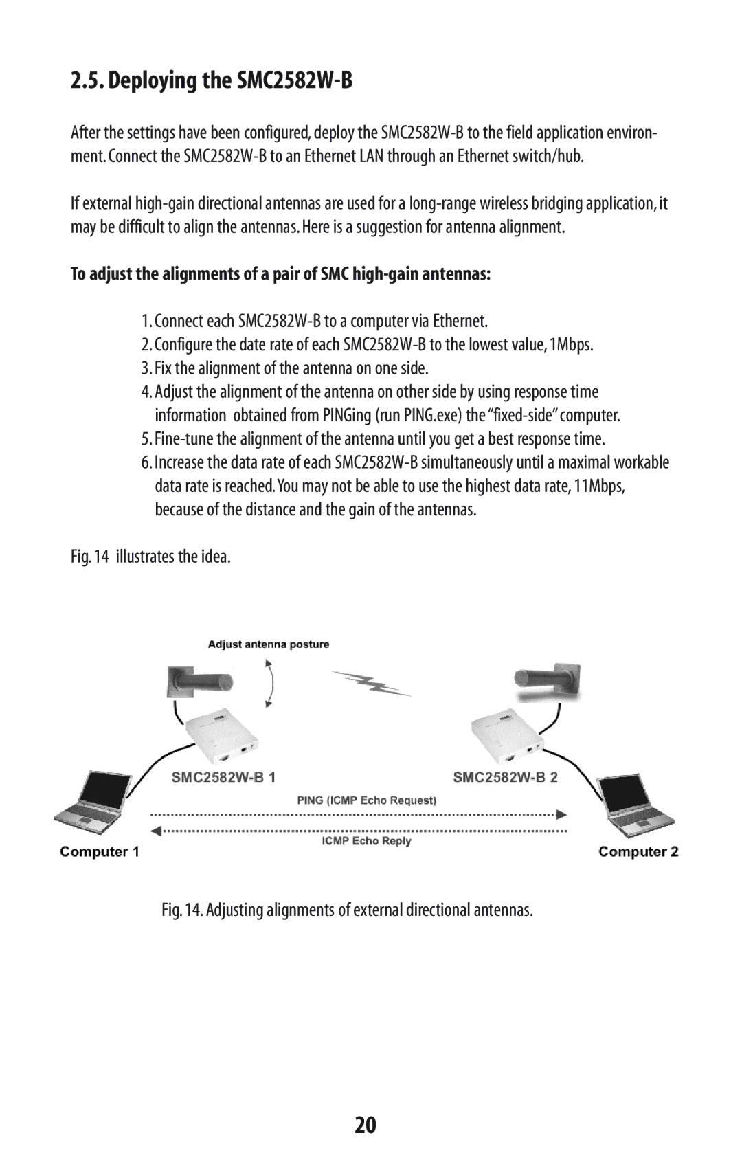 SMC Networks manual Deploying the SMC2582W-B, Fix the alignment of the antenna on one side 