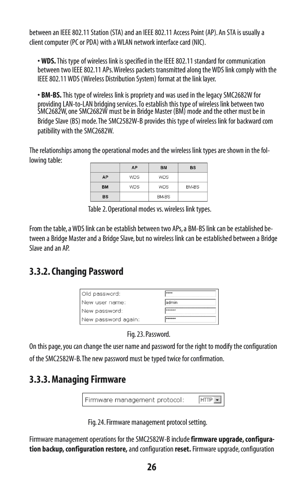 SMC Networks SMC2582W-B manual Changing Password, Managing Firmware 