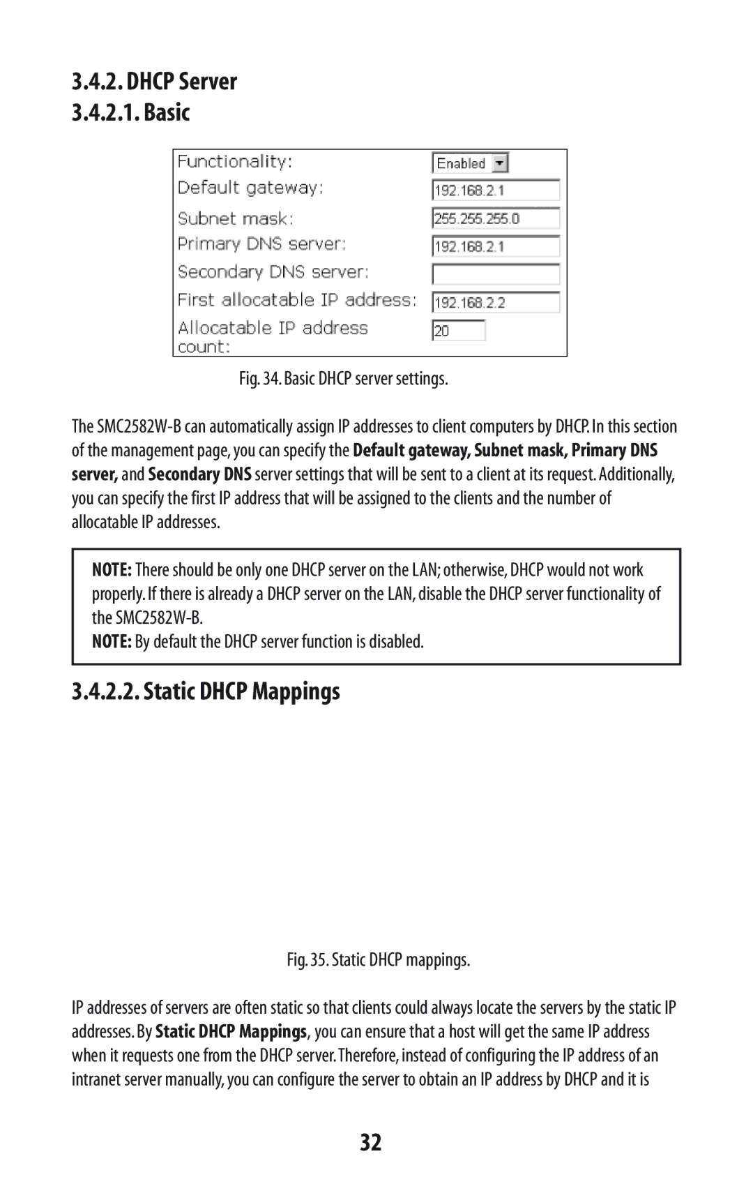 SMC Networks SMC2582W-B manual Dhcp Server Basic, Static Dhcp Mappings 