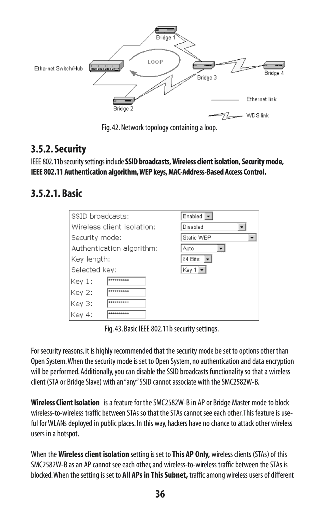 SMC Networks SMC2582W-B manual Security, Network topology containing a loop 