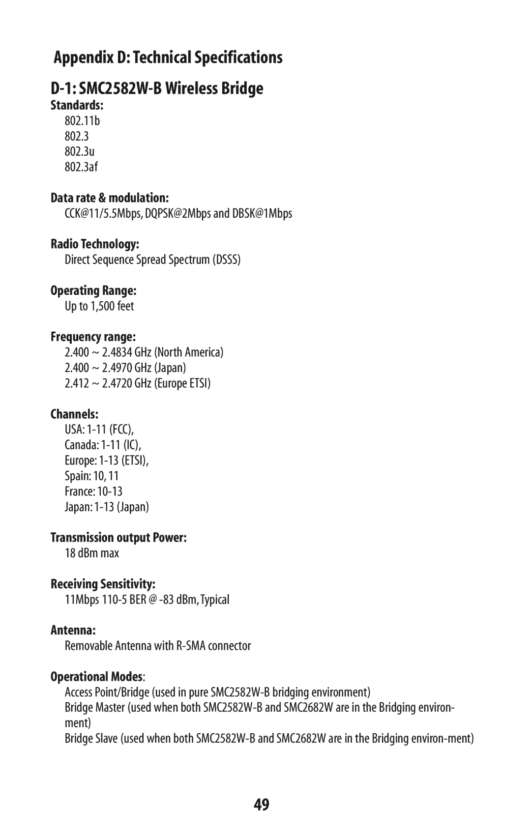 SMC Networks SMC2582W-B manual 