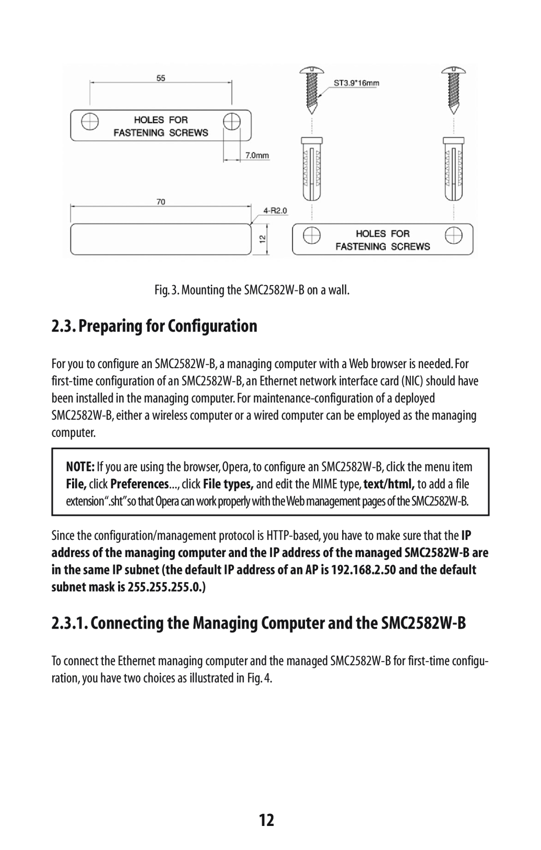 SMC Networks manual Preparing for Configuration, Connecting the Managing Computer and the SMC2582W-B 