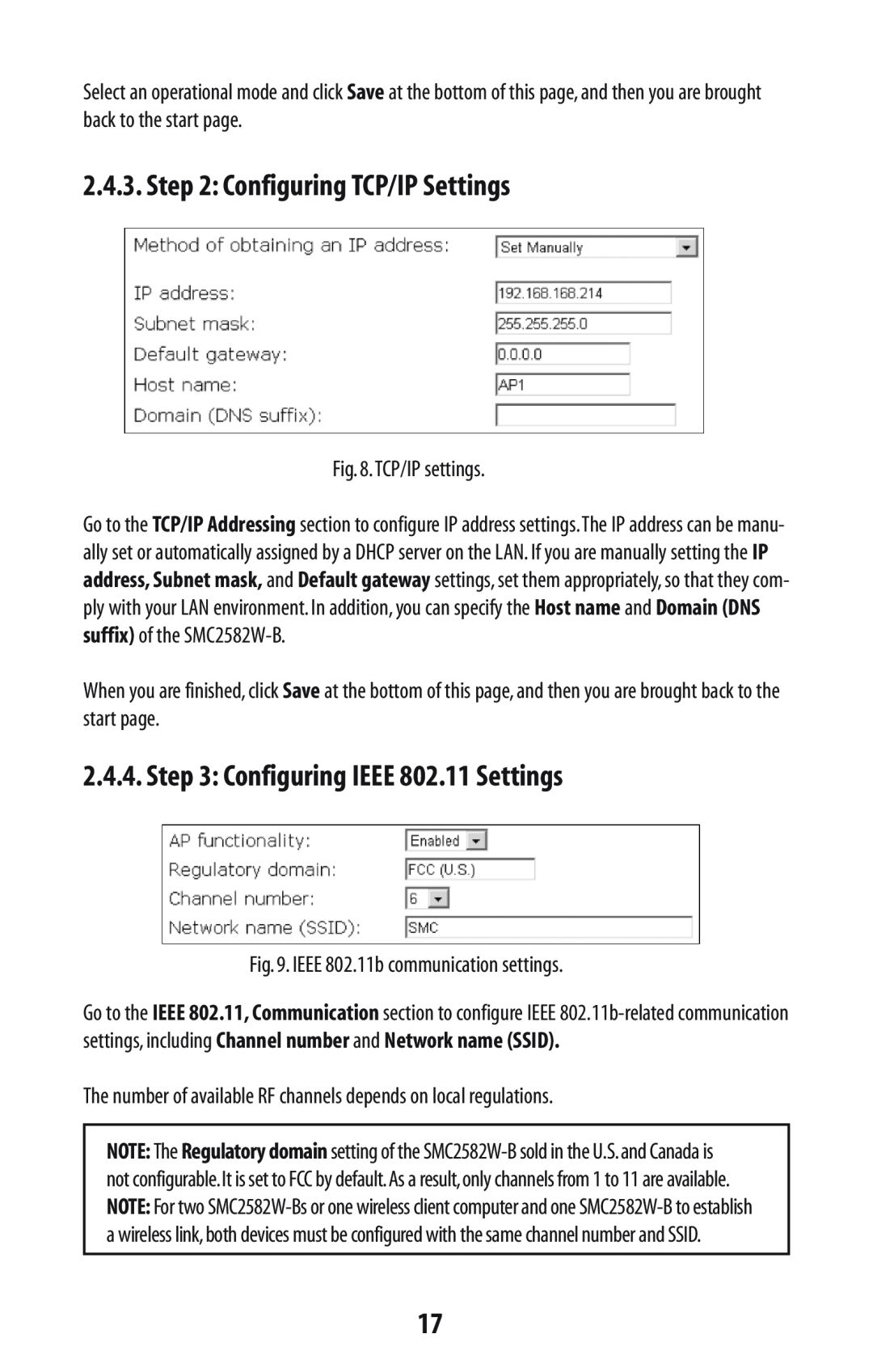 SMC Networks SMC2582W-B manual Configuring TCP/IP Settings, Configuring IEEE 802.11 Settings, TCP/IP settings 