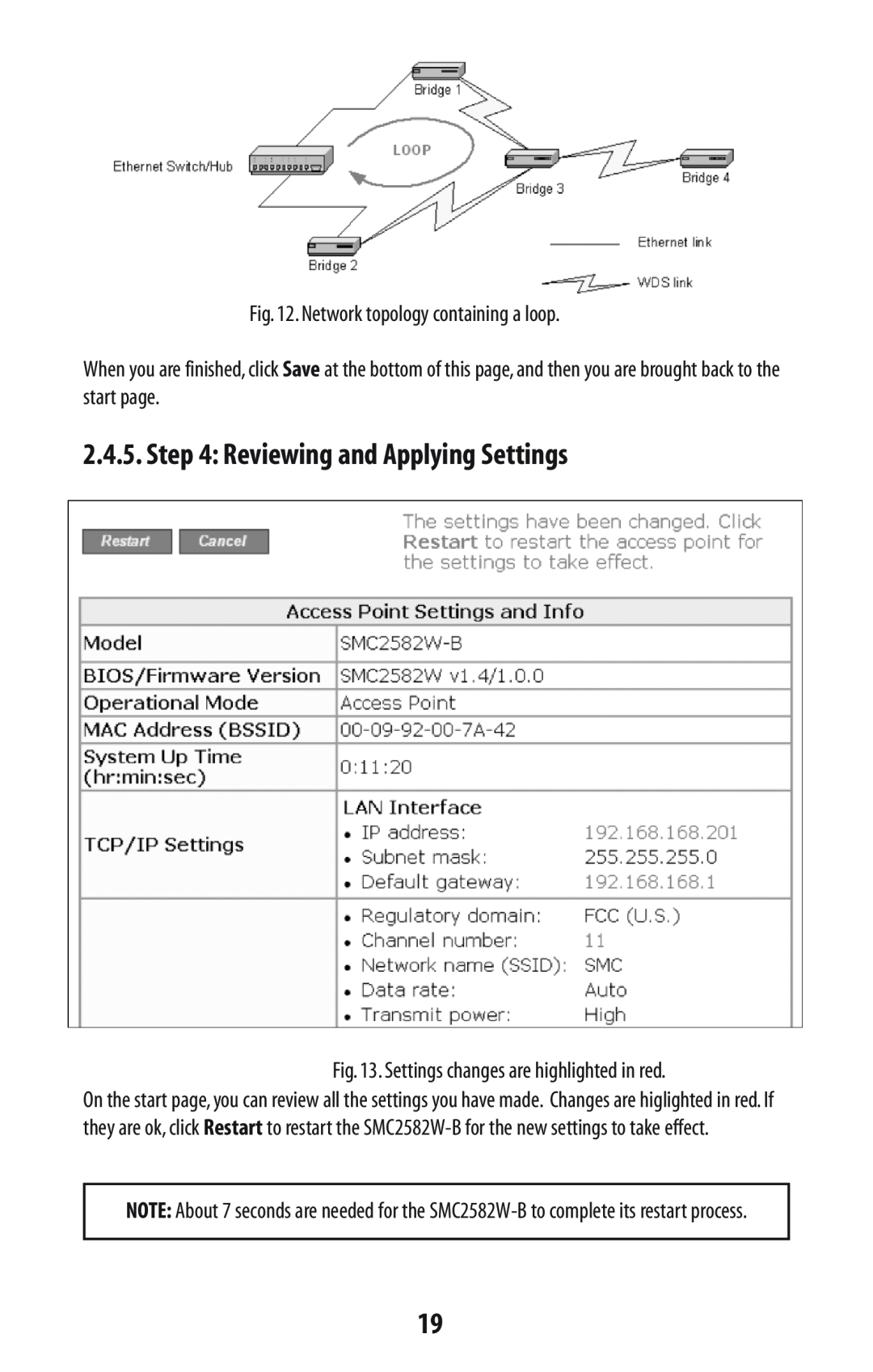 SMC Networks SMC2582W-B manual Reviewing and Applying Settings 