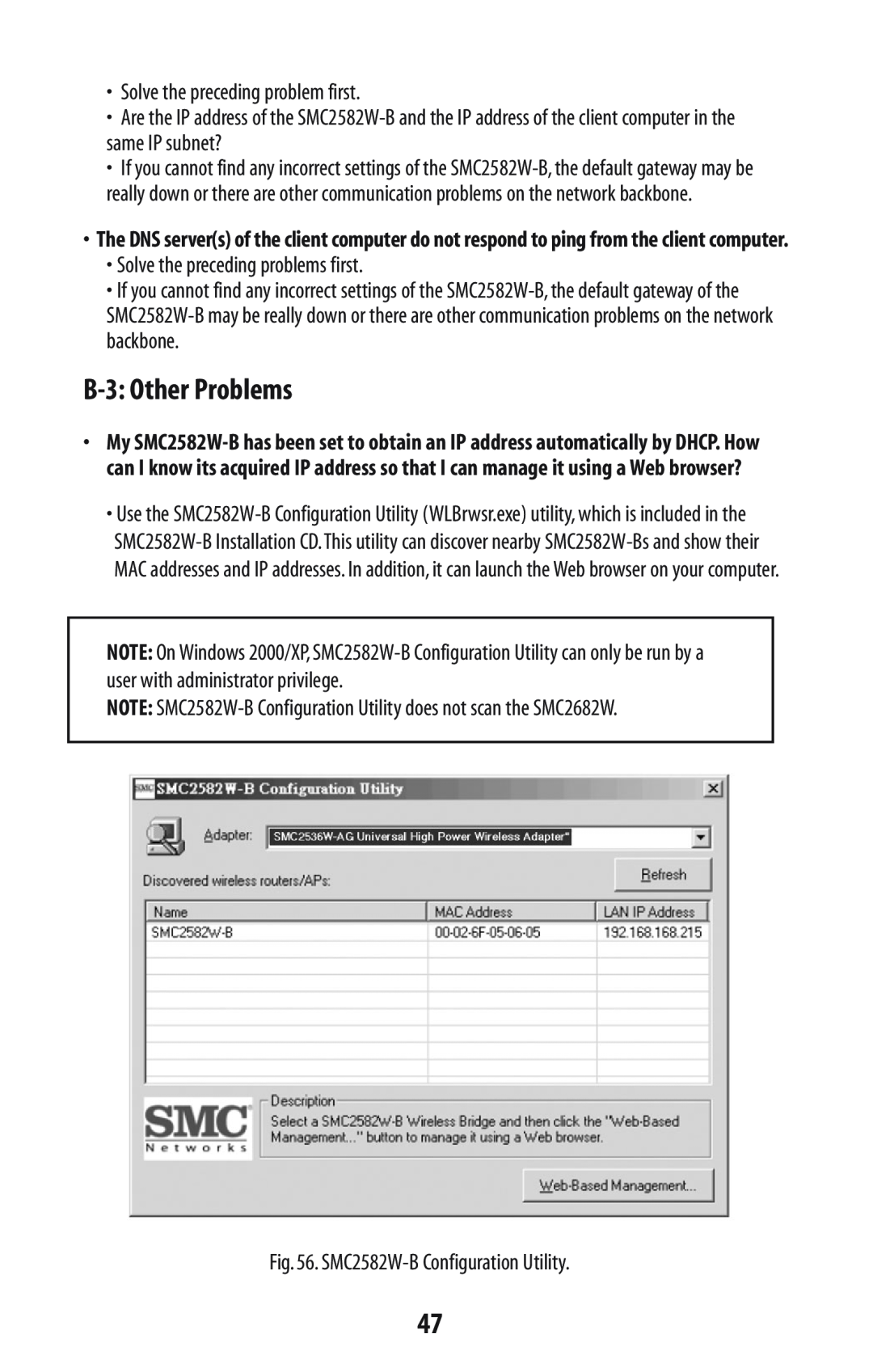 SMC Networks SMC2582W-B manual B-3 Other Problems 