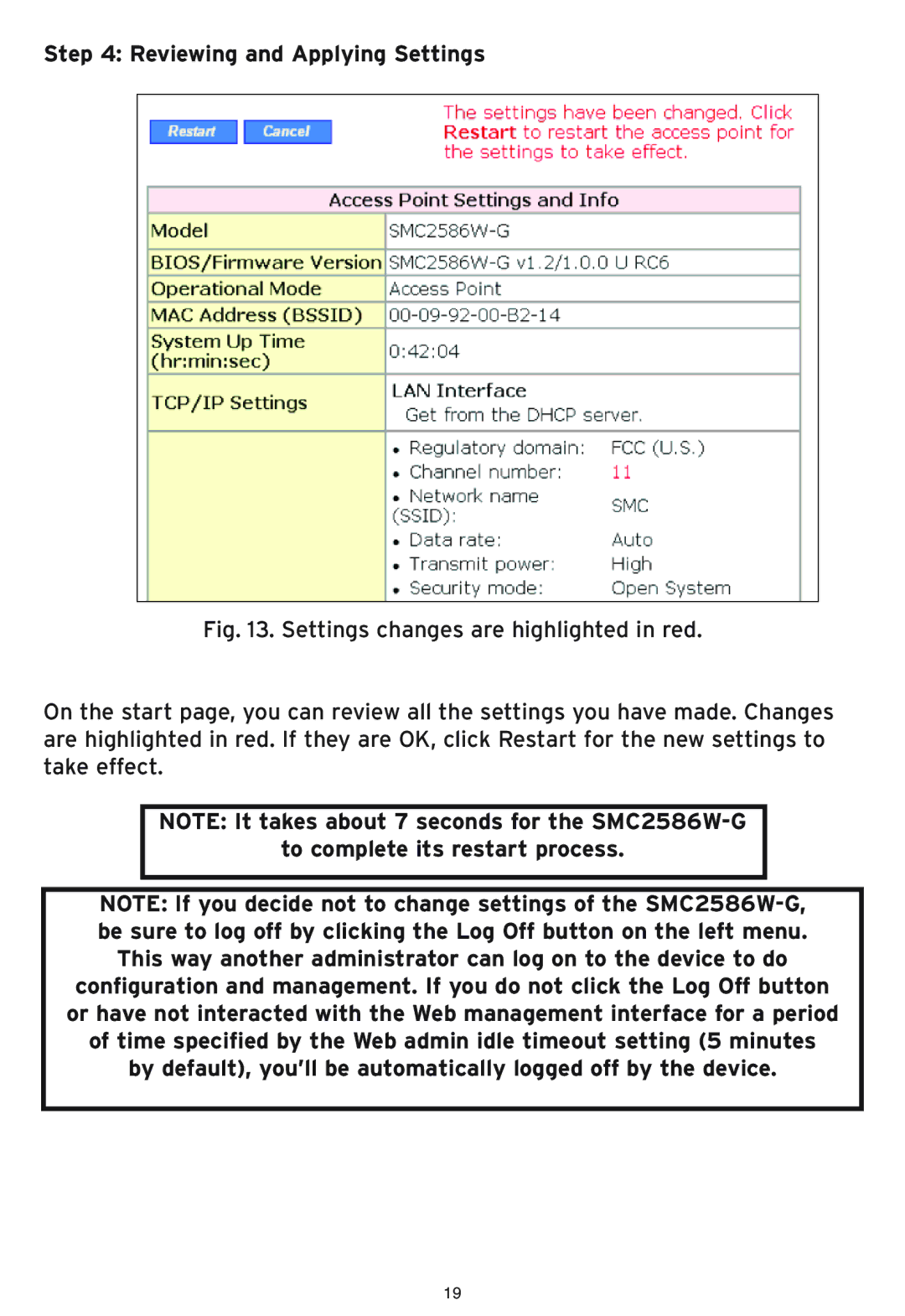 SMC Networks SMC2586W-G manual Reviewing and Applying Settings 