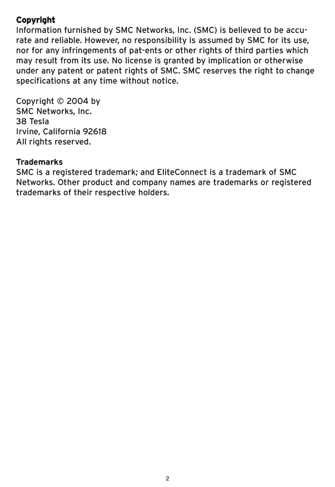 SMC Networks SMC2586W-G manual Copyright, Trademarks 