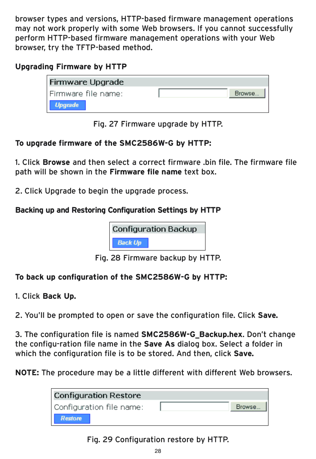 SMC Networks manual Upgrading Firmware by Http, To upgrade firmware of the SMC2586W-G by Http 