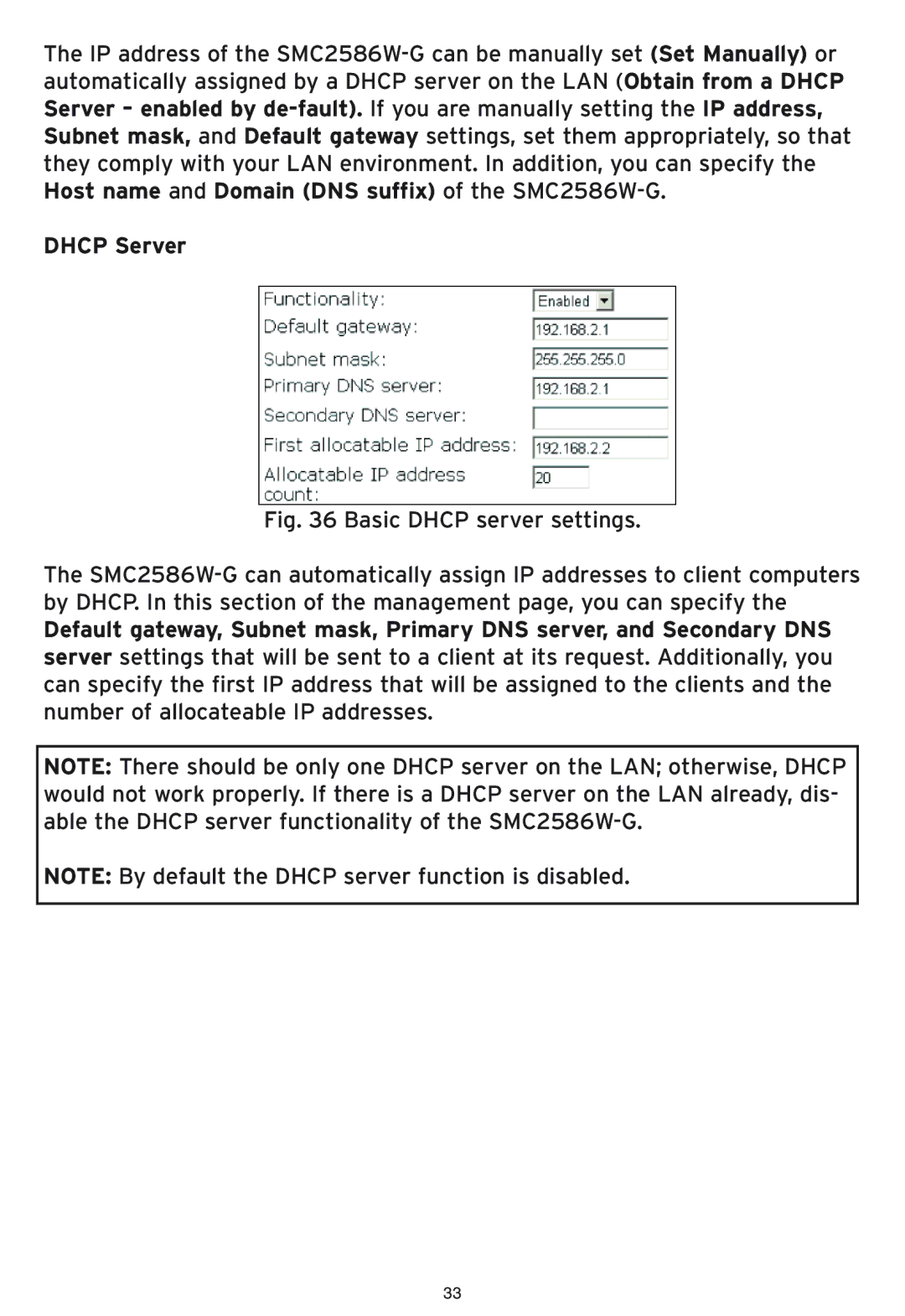 SMC Networks SMC2586W-G manual Dhcp Server 