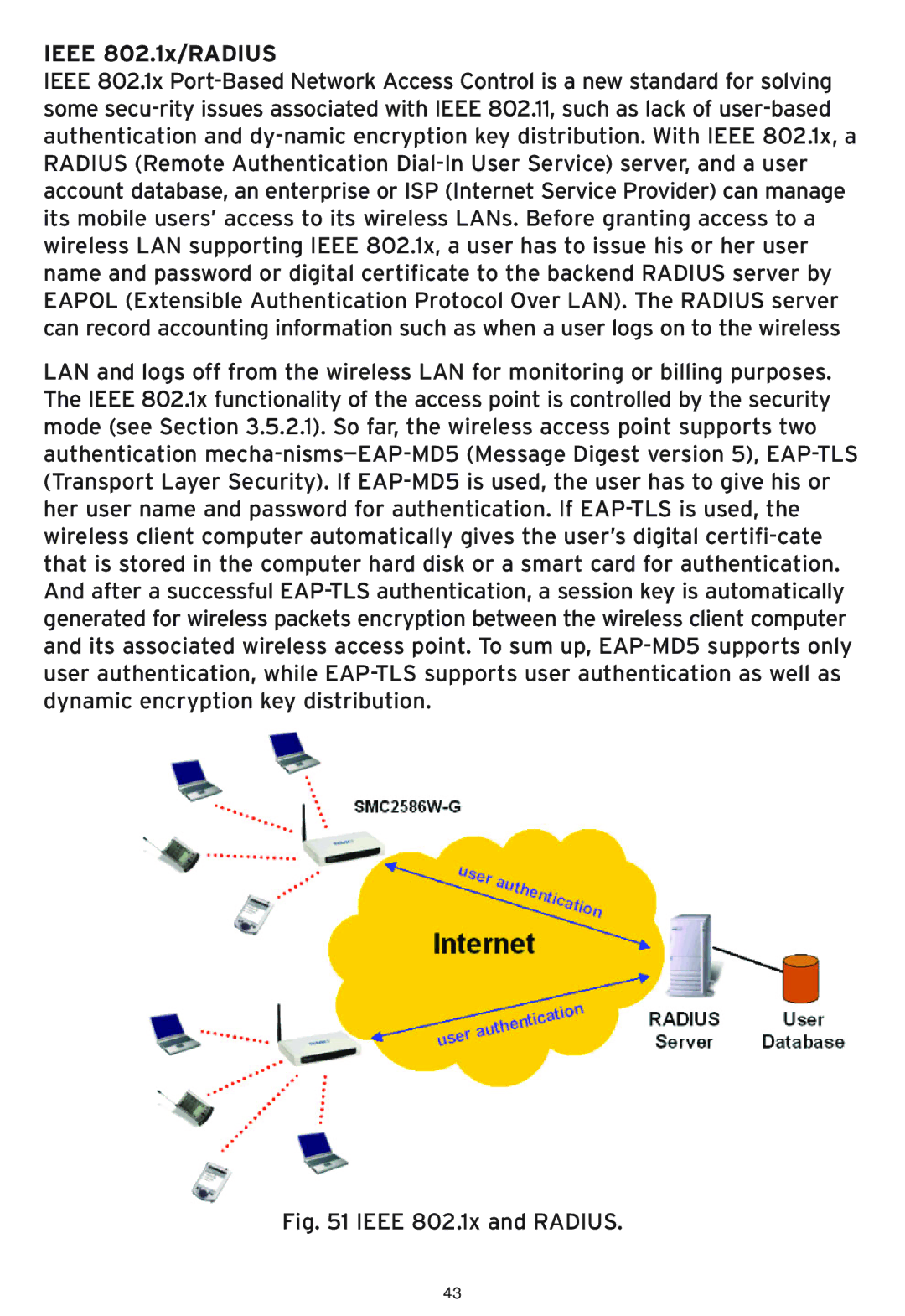 SMC Networks SMC2586W-G manual Ieee 802.1x/RADIUS, Ieee 802.1x and Radius 