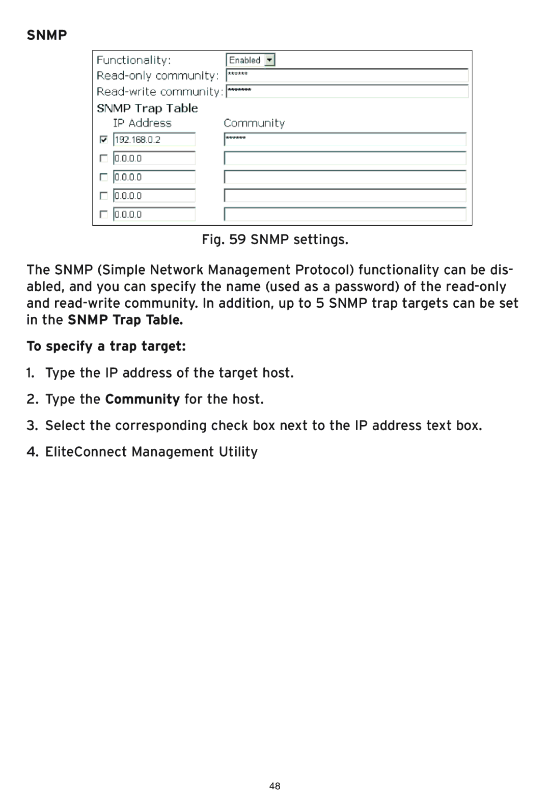 SMC Networks SMC2586W-G manual Snmp, To specify a trap target 