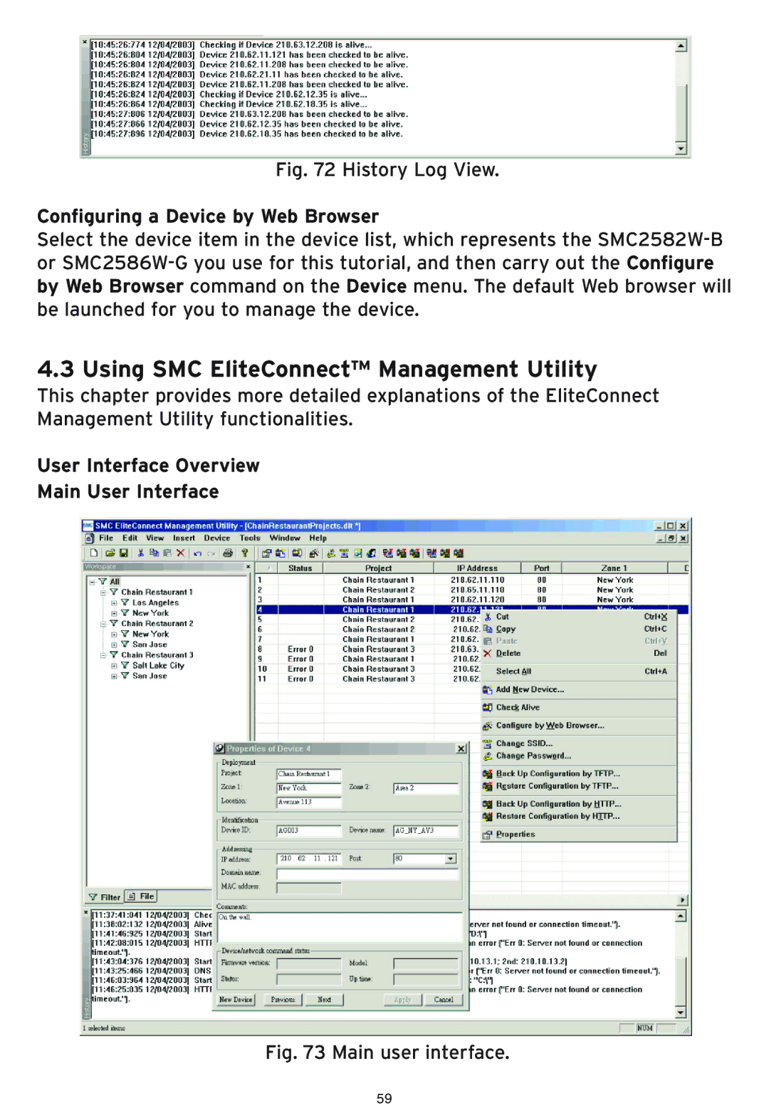 SMC Networks SMC2586W-G manual Using SMC EliteConnect Management Utility, Configuring a Device by Web Browser 