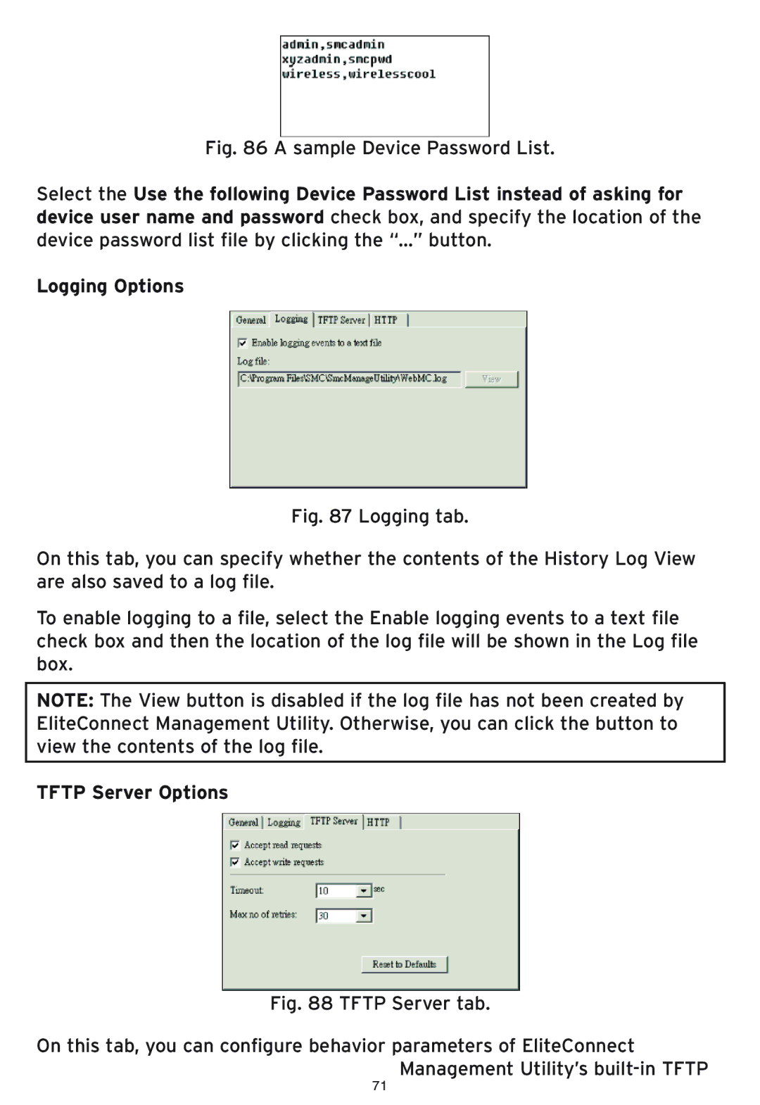 SMC Networks SMC2586W-G manual Sample Device Password List, Tftp Server Options 