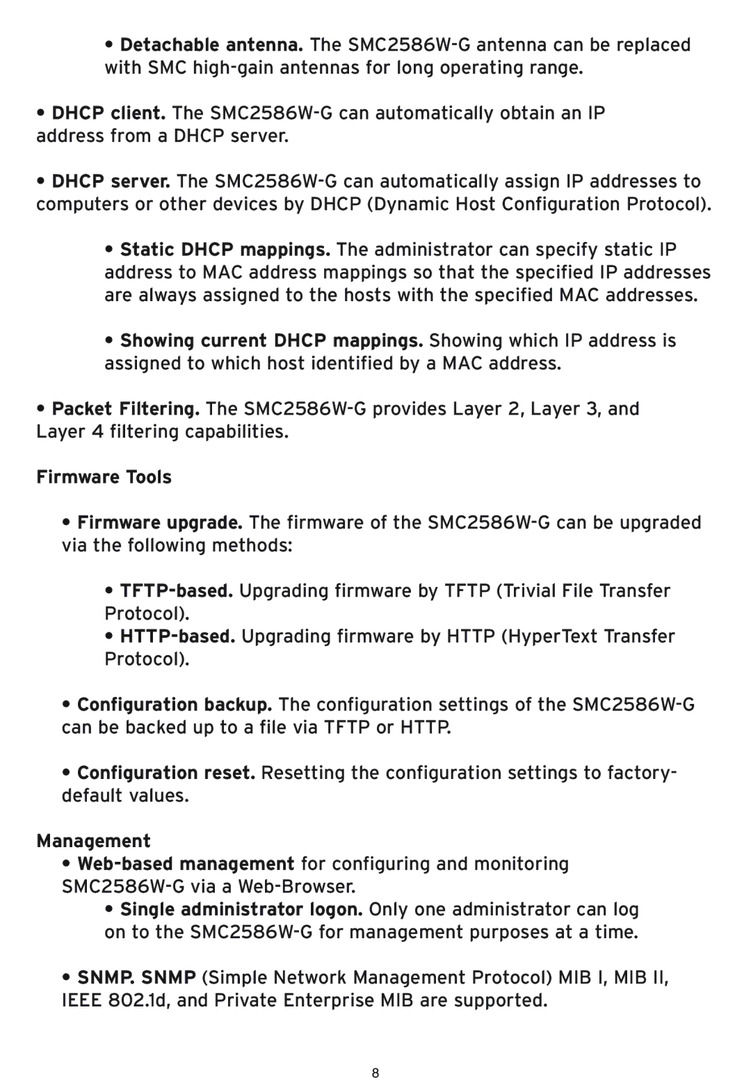 SMC Networks SMC2586W-G manual Firmware Tools, Management 