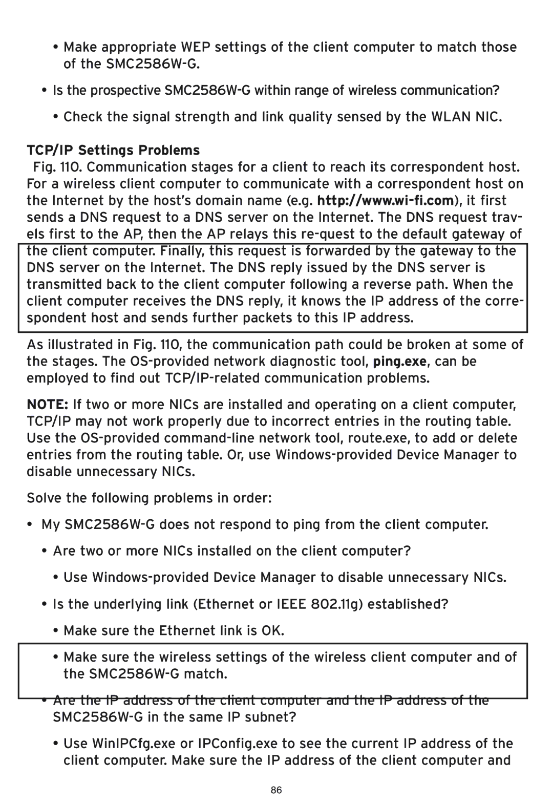 SMC Networks SMC2586W-G manual TCP/IP Settings Problems 