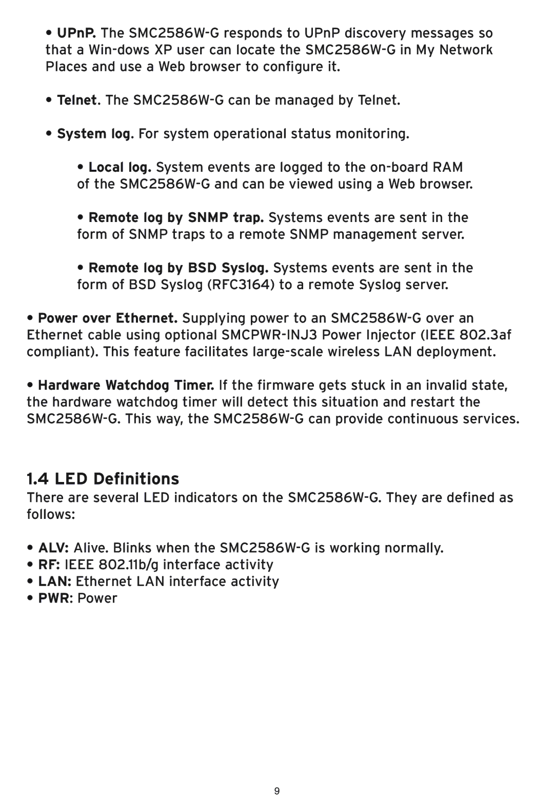 SMC Networks SMC2586W-G manual LED Definitions 