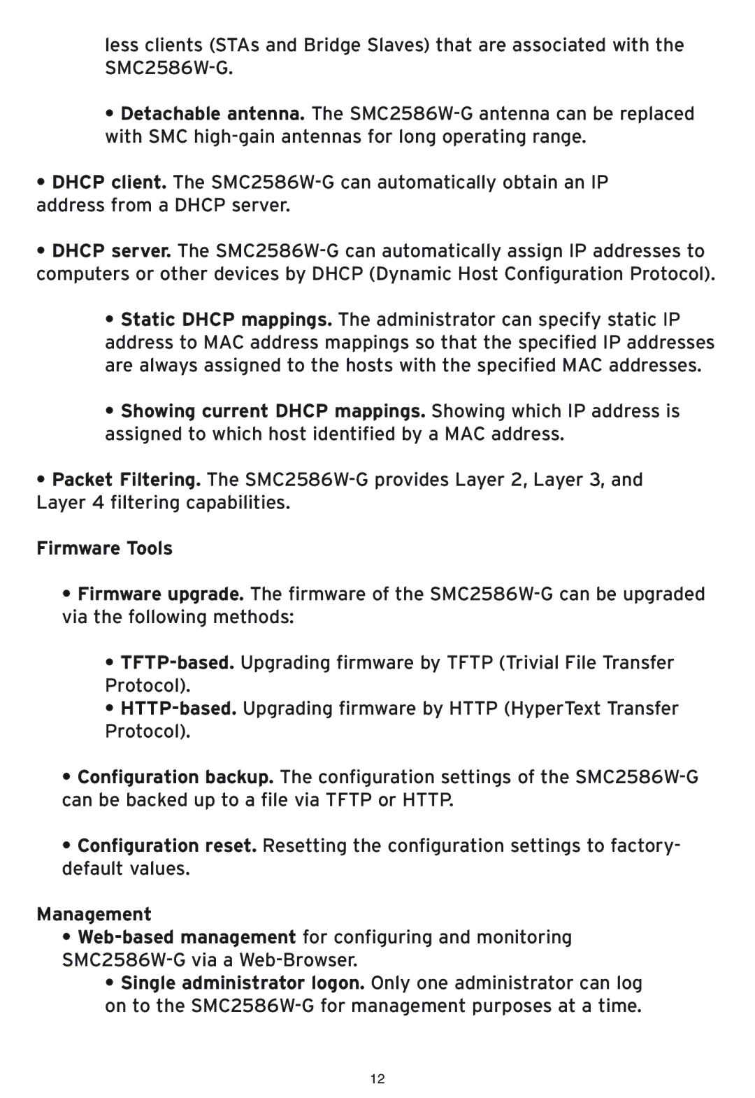 SMC Networks SMC2586W-G manual Firmware Tools, Management 