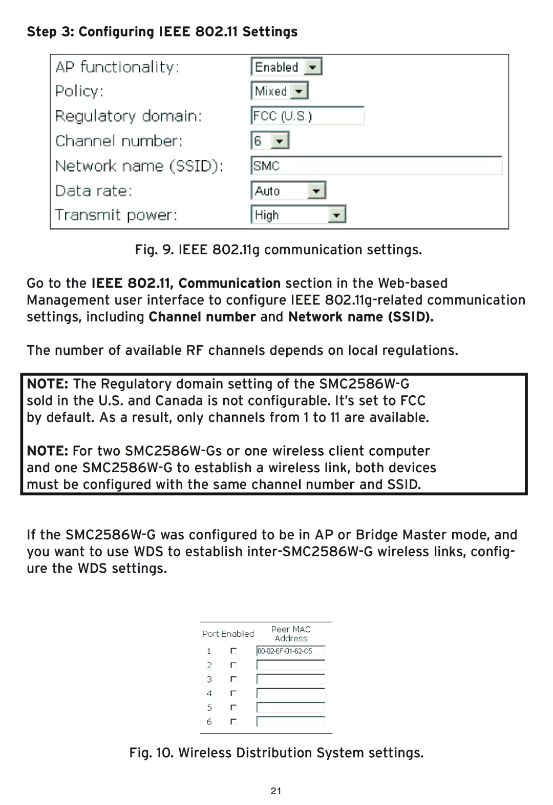 SMC Networks SMC2586W-G manual Configuring Ieee 802.11 Settings, Wireless Distribution System settings 