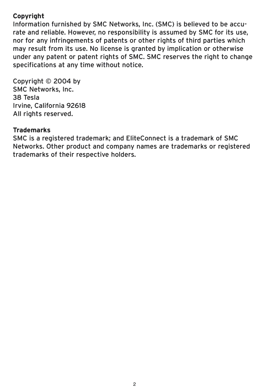 SMC Networks SMC2586W-G manual Copyright, Trademarks 