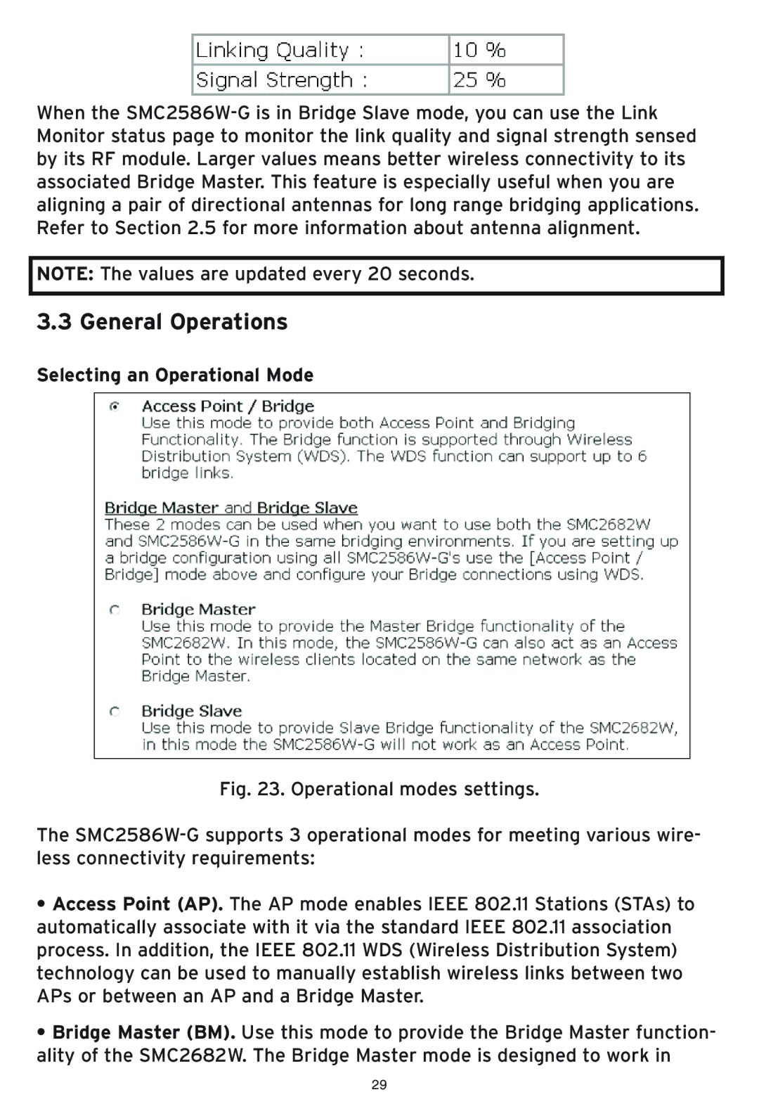 SMC Networks SMC2586W-G manual General Operations, Selecting an Operational Mode 