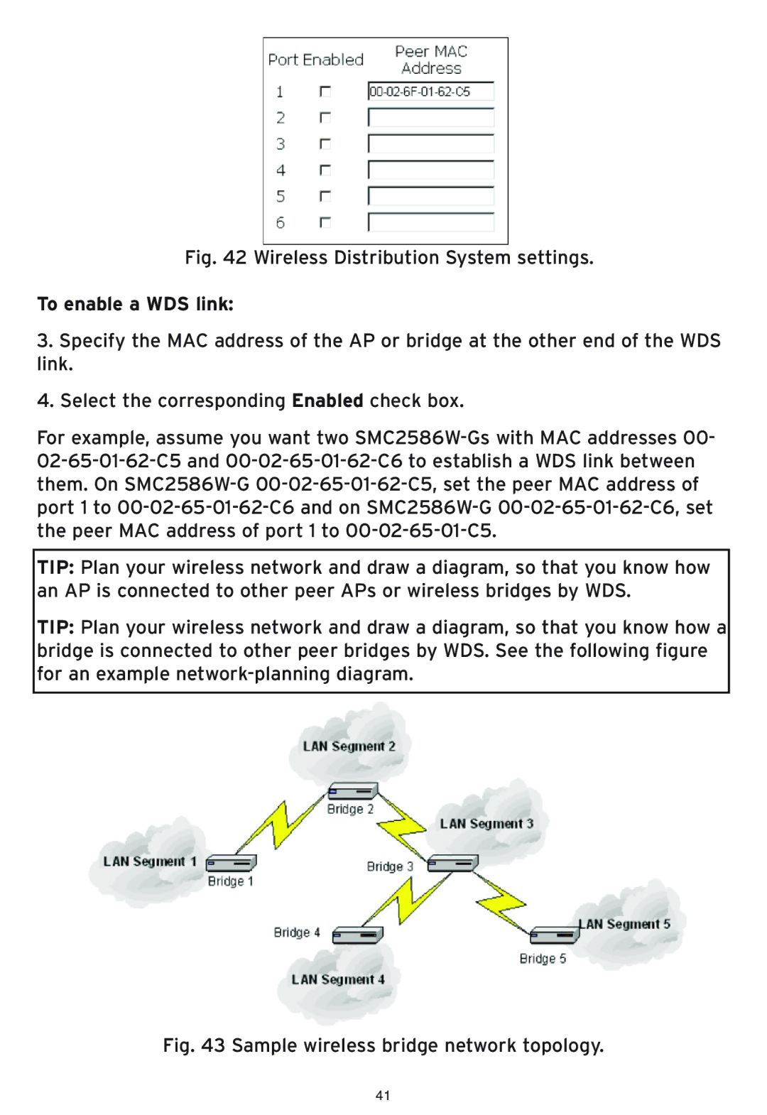 SMC Networks SMC2586W-G manual To enable a WDS link 