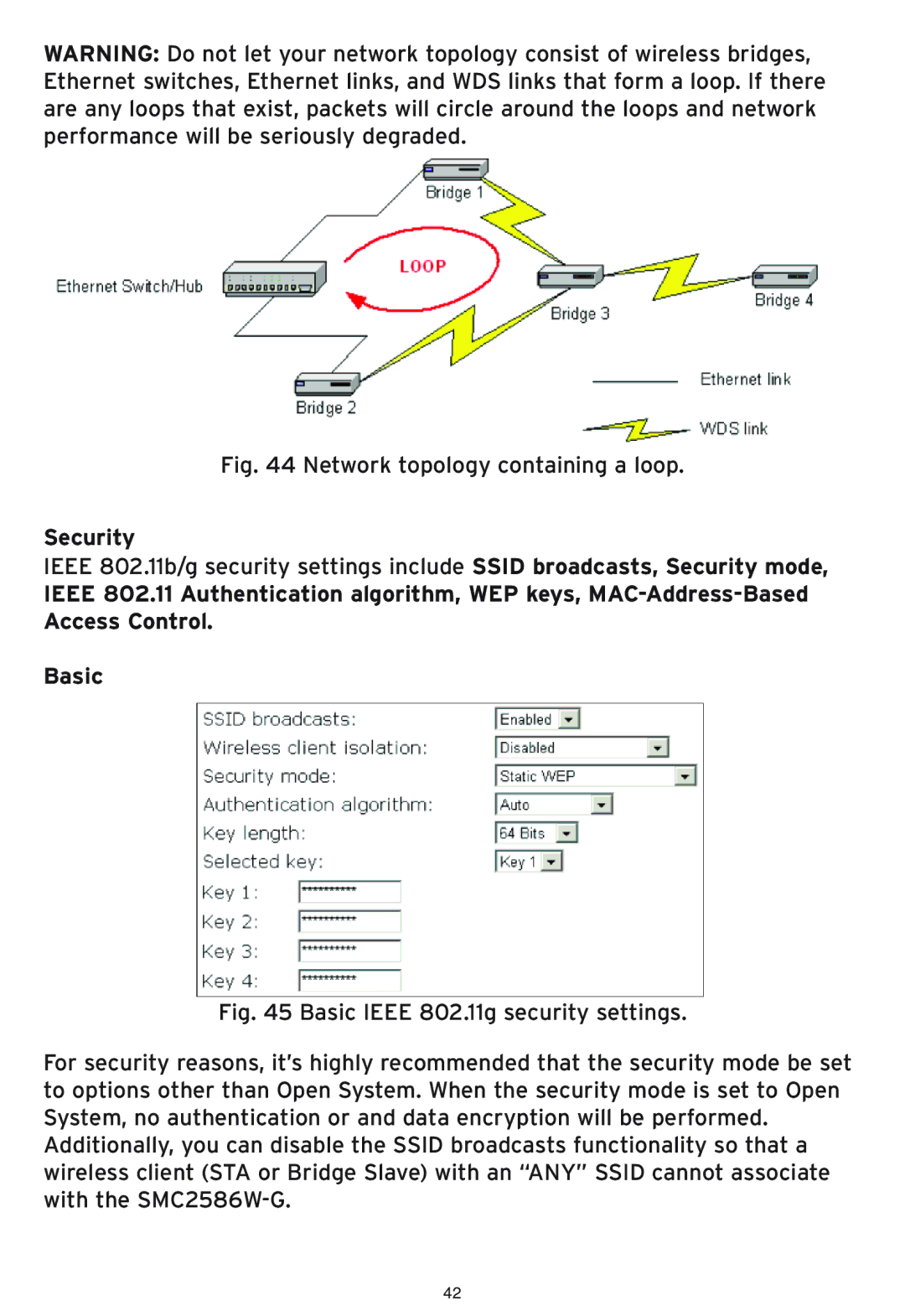 SMC Networks SMC2586W-G manual Network topology containing a loop, Security 