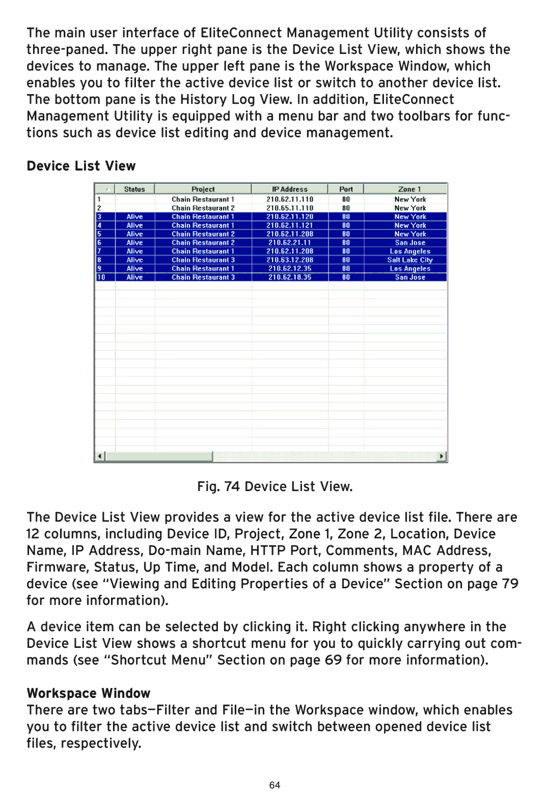 SMC Networks SMC2586W-G manual Device List View, Workspace Window 