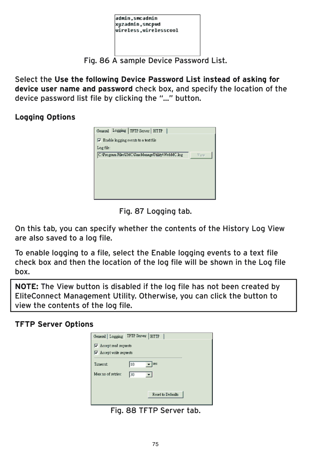 SMC Networks SMC2586W-G manual Sample Device Password List, Tftp Server Options 