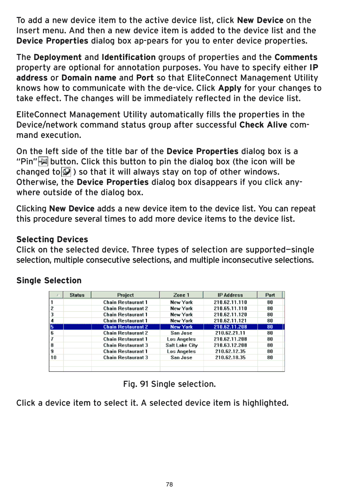 SMC Networks SMC2586W-G manual Selecting Devices, Single Selection 