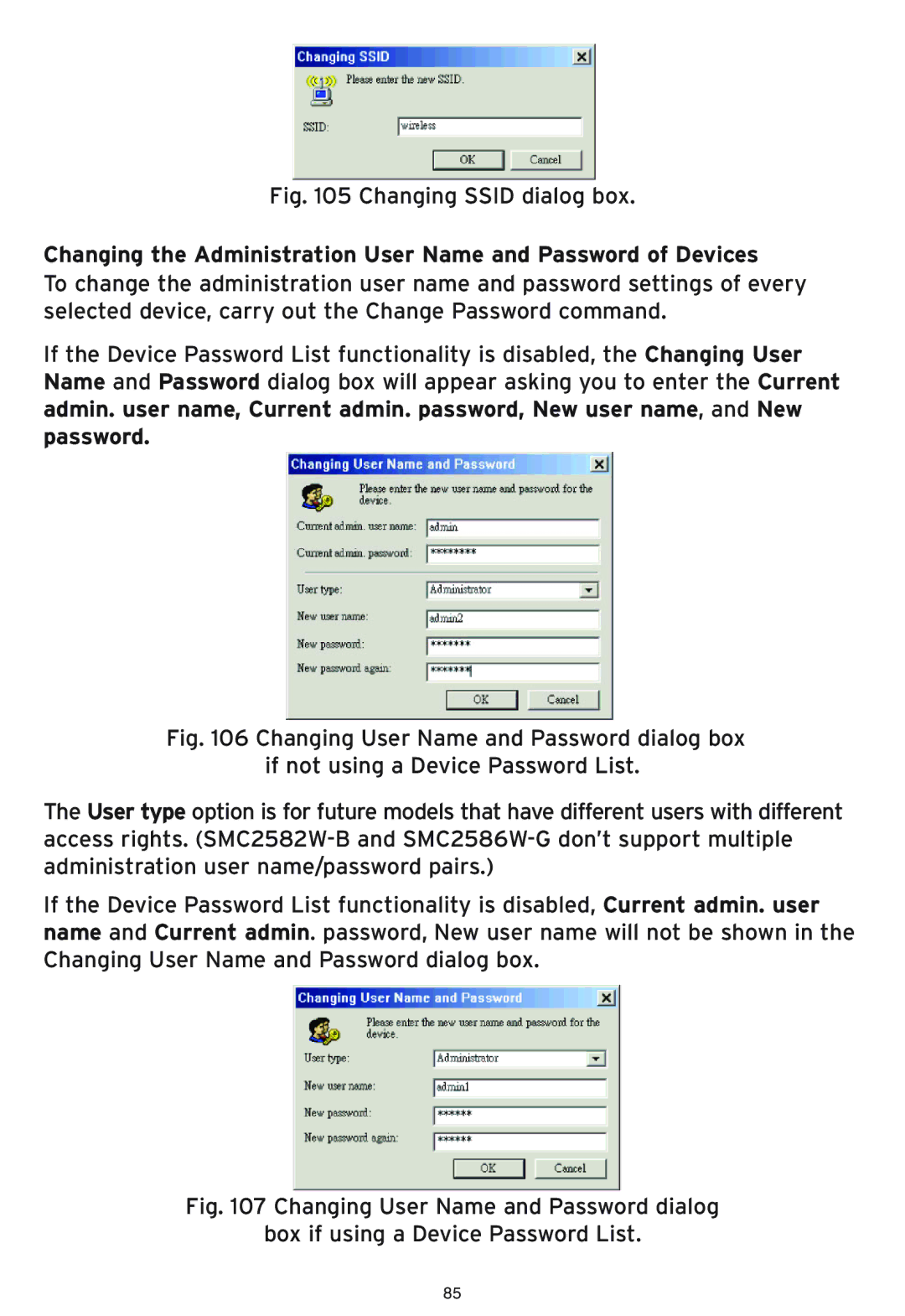 SMC Networks SMC2586W-G manual Changing Ssid dialog box 